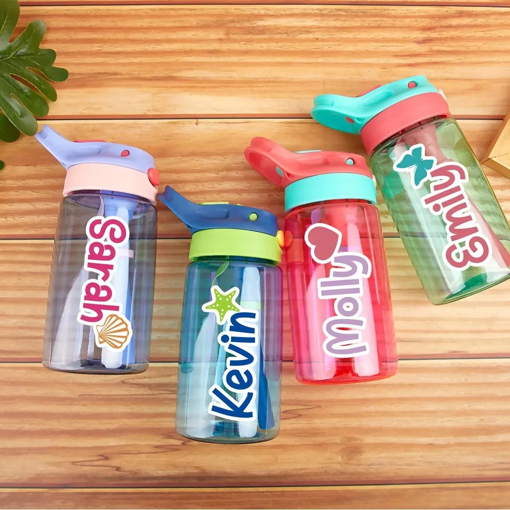 Personalized Customized Name Children's Straw Water Cup, Cute Heart-shaped Letter Portable Plastic Water Bottle, view 5
