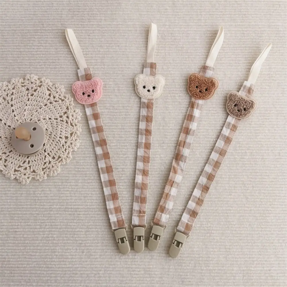 

Colorful Embroidery Baby Cloth Pacifier Chain Bear Lattice Soother Holder Dummy Clips Adjustable Nipple Holder Clips Children