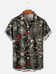 Hawaiian Shirts For Men's Skull Summer Casual Short Sleeve Y2k High Quality Oversized Streetwear Vintage Beach Tops Clothing