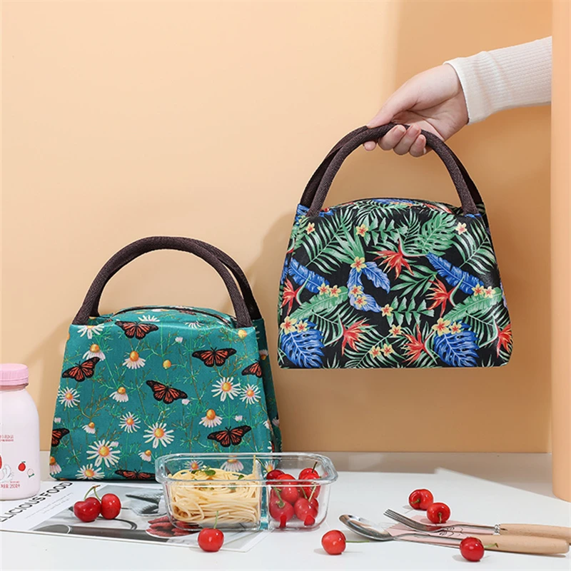 Flowers Thermal Lunch Dinner Bags for Women Kids Cooler Insulated Pack Work Breakfast Food Door Bag Handbags Bento Accessories