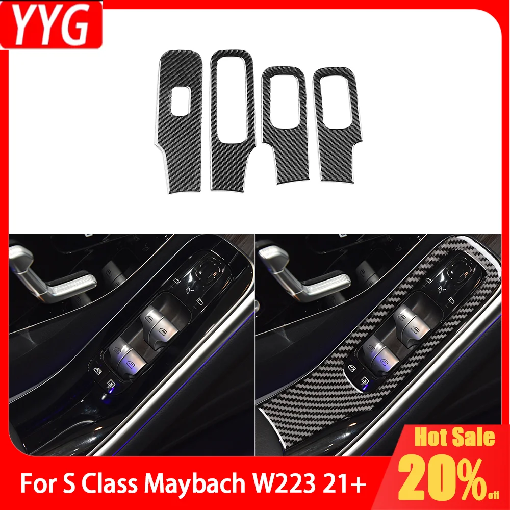 

Для Maybach S Class W223 21 + автомобильные аксессуары из углеродного волокна, подъемная панель управления окном, внутренняя крышка, наклейка, модификация