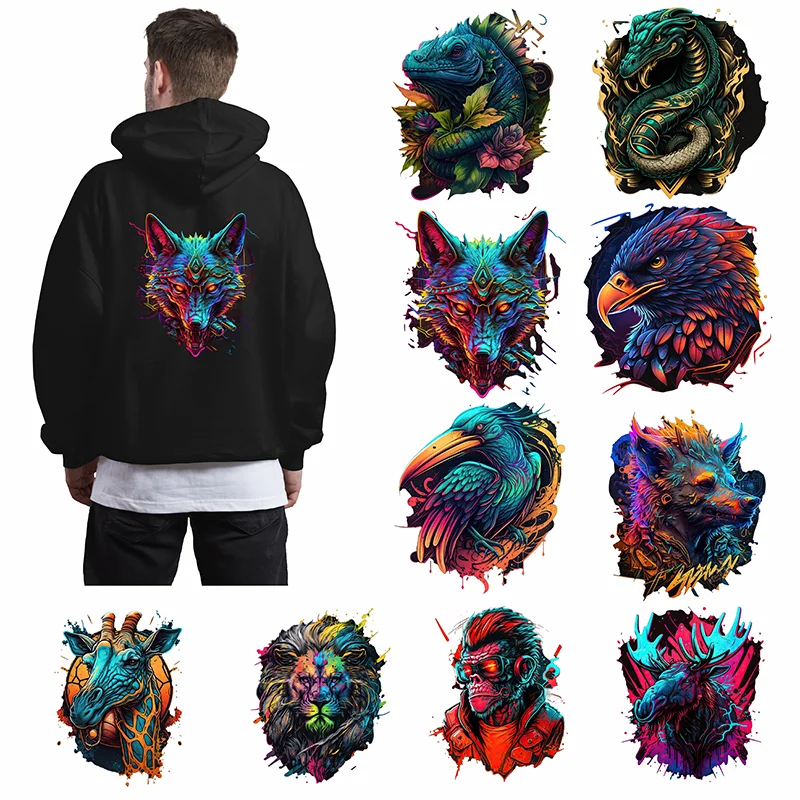 Pittura animale fai da te bella moda adesivo termoadesivo per vestiti DTF Sticker t-shirt con cappuccio Patch impermeabile