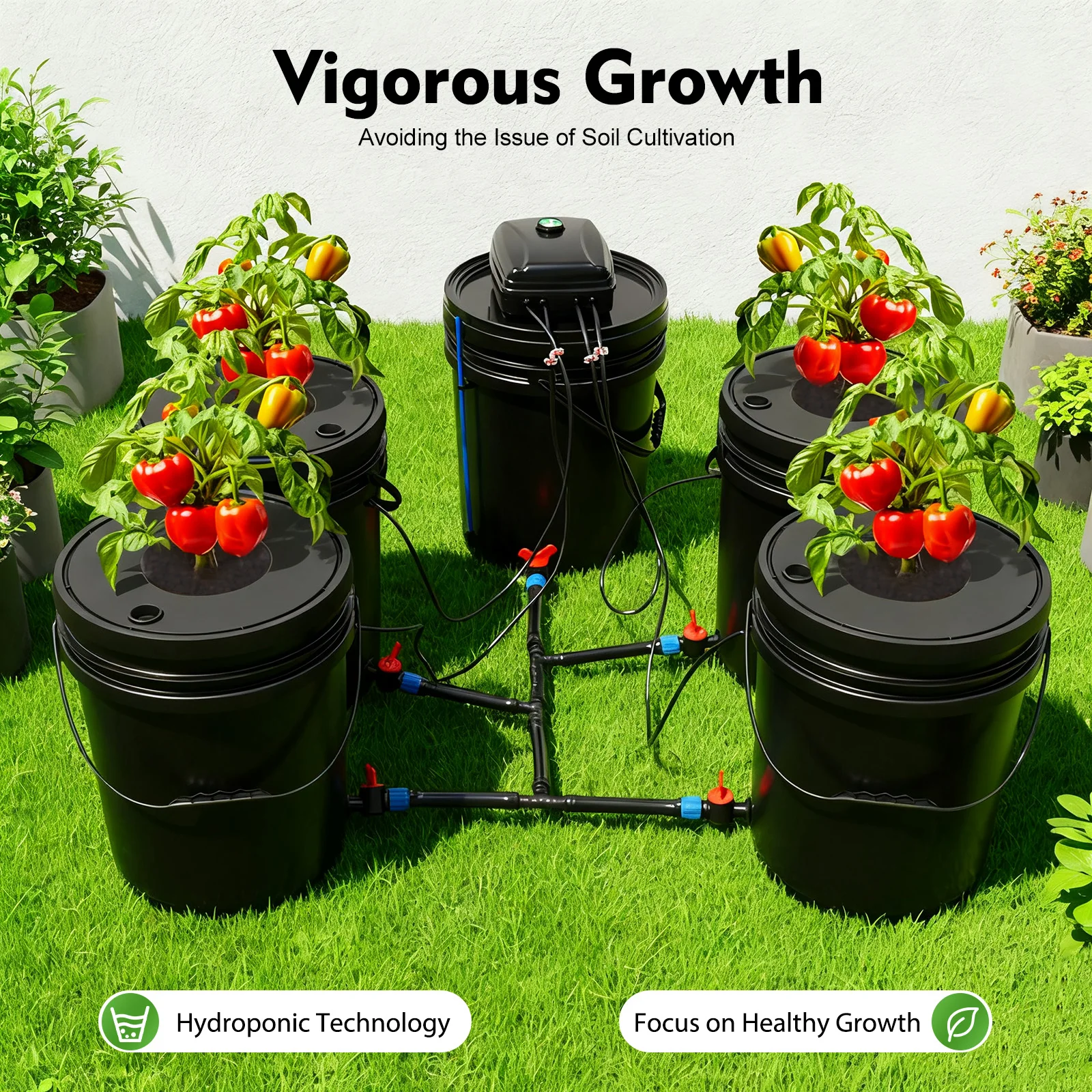 

4-Site Deep Water Culture Growing Kit, Hydroponic Bucket System, Hydroponics Growing System Kit w/12W Air Pump