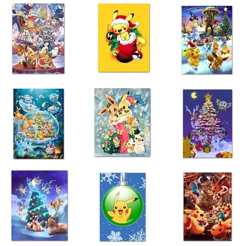 

Pokemon Christmas Merry Pikachu Eevee Ash Ketchum Poster Living Room Decoration Canvas Painting Kids Toys Christmas Toy Gift