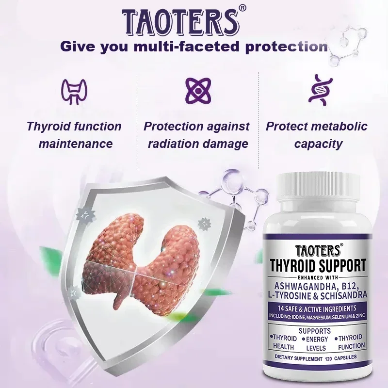 Taoters Thyroid Support Supplement - Metabolism, Mood Health, Energy and Focus Support Formula - with Vitamin B12, 120 Capsules