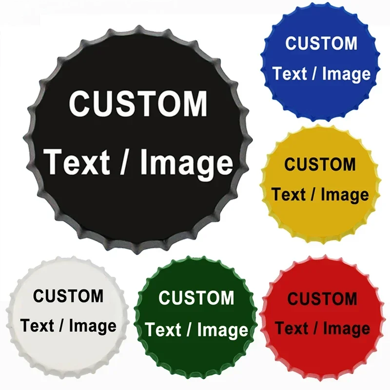 DIY Custom Image Text Beer Bottle Cap Tin Sign Hanging Metal Wall Plate Solid Color Circle Signs Art Crafts Decorative Plaques