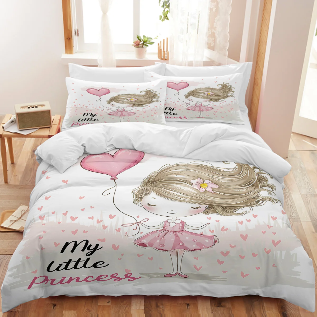 

BeddingOutlet 3 Pieces My Pink Girl Duvet Cover Set Warm Soft Cozy White Bed Set with Zipper Closure for Women Girls Bed Decor