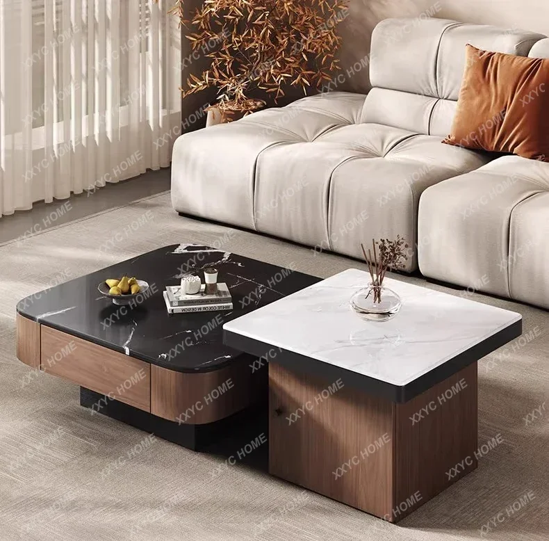 JJJJLight Luxury Size Square Coffee Table Combination Living Room Technology Stone Simple Model