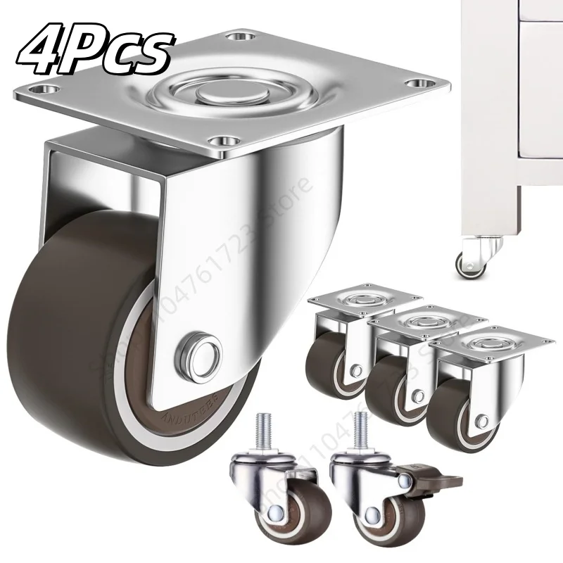 4Pcs Furniture Caster 1-2 Inch Soft Rubber Universal Wheel 360° Swivel Mute Caster Roller Wheel for Platform Trolley Accessories