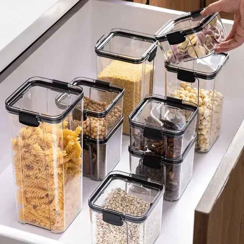 Plastic Food Storage Box Multigrain Tank Bottle Dried Organizer Storage Containers 460-1800ml Stackable Home Kitchen Accessories