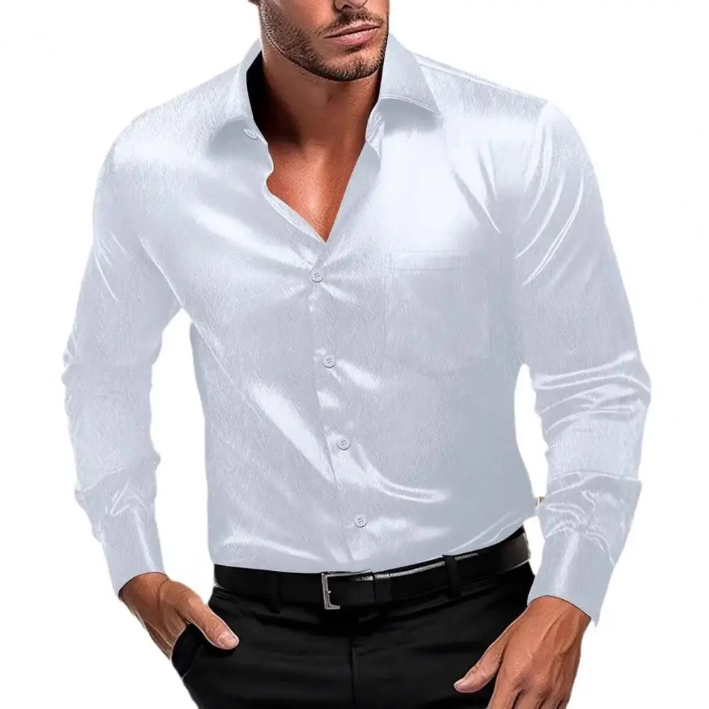 

Мужская блестящая классическая рубашка с отложным воротником, на пуговицах, с длинным рукавом, для выпускного вечера, свиданий, свадьбы