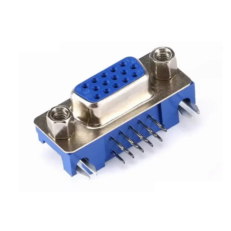 10PCS/LOT DB15 DR15 VGA Adapter Socket 3Rows Blue Parallel Port 15 Pin D Sub 15 Way PCB 90 Degree Female Connector