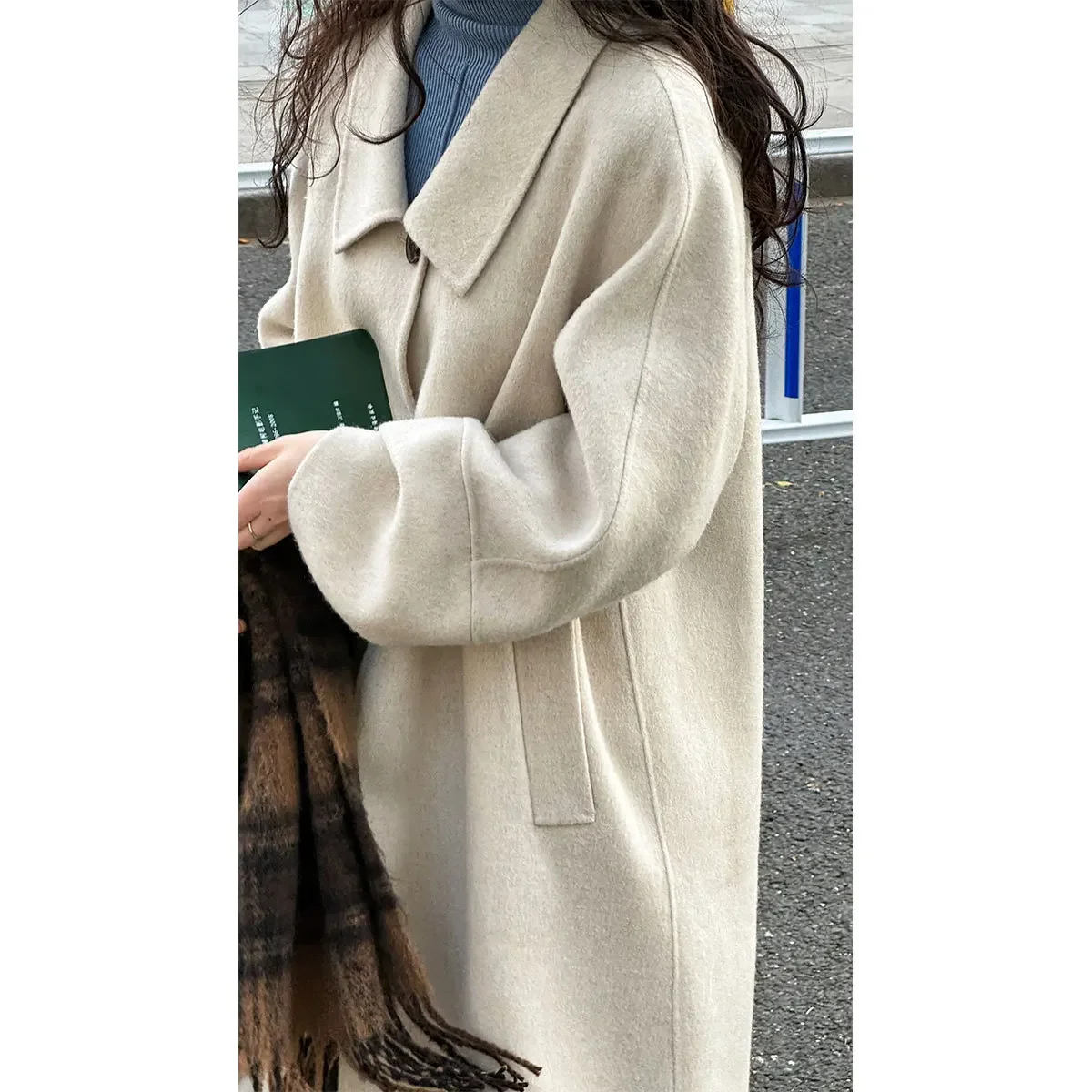 

Lantern sleeve double-sided wool coat for women's Korean 2023 autumn and winter quiet luxury high-end long woolen coat