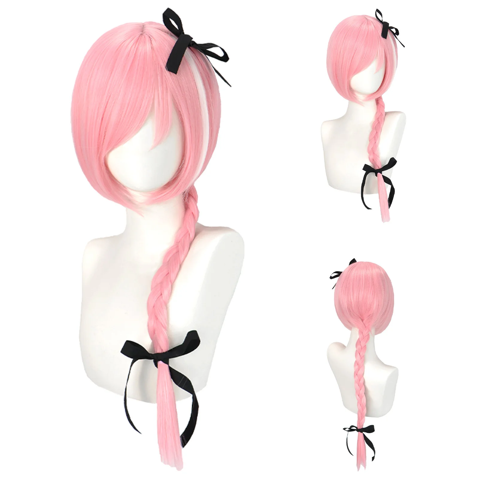 Astolfo Cosplay Wig  Long Pink Braided Heat Resistant Synthetic Hair Perucas Cosplay Wig for Halloween Carnival Party