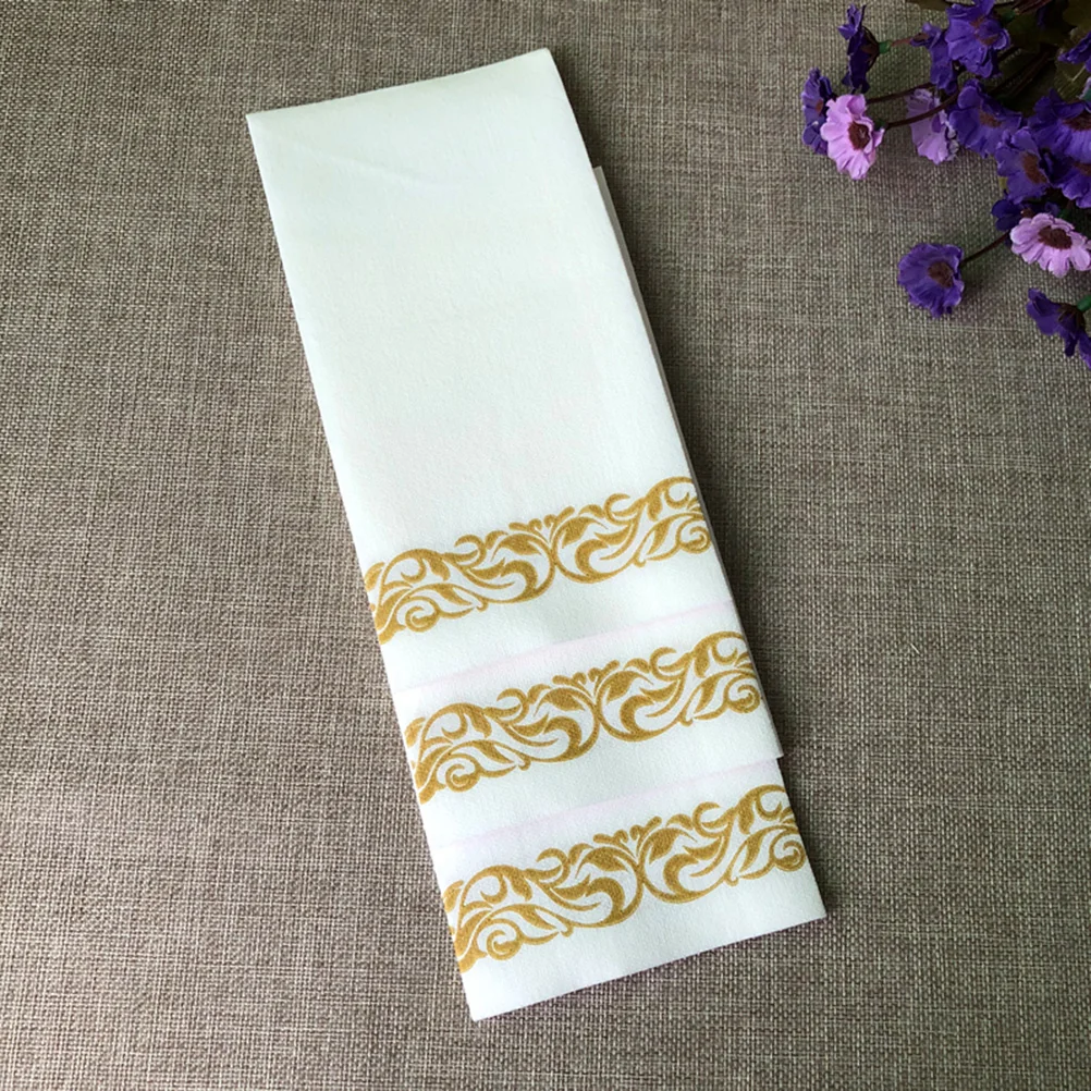 50 Pcs Floral Dinner Napkins Gold Cocktail Paper Towel European and American Printed Serviette