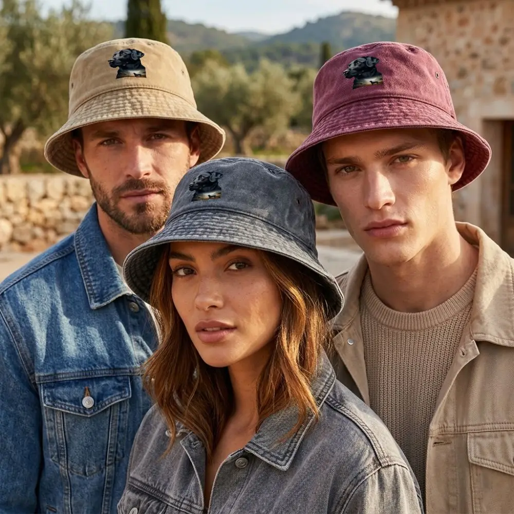 Washed Black Labrador Retriever Pattern Bucket Hat for Men Women Teens Outdoor Fishing Hat Classic Vintage Style Breathable Ligh