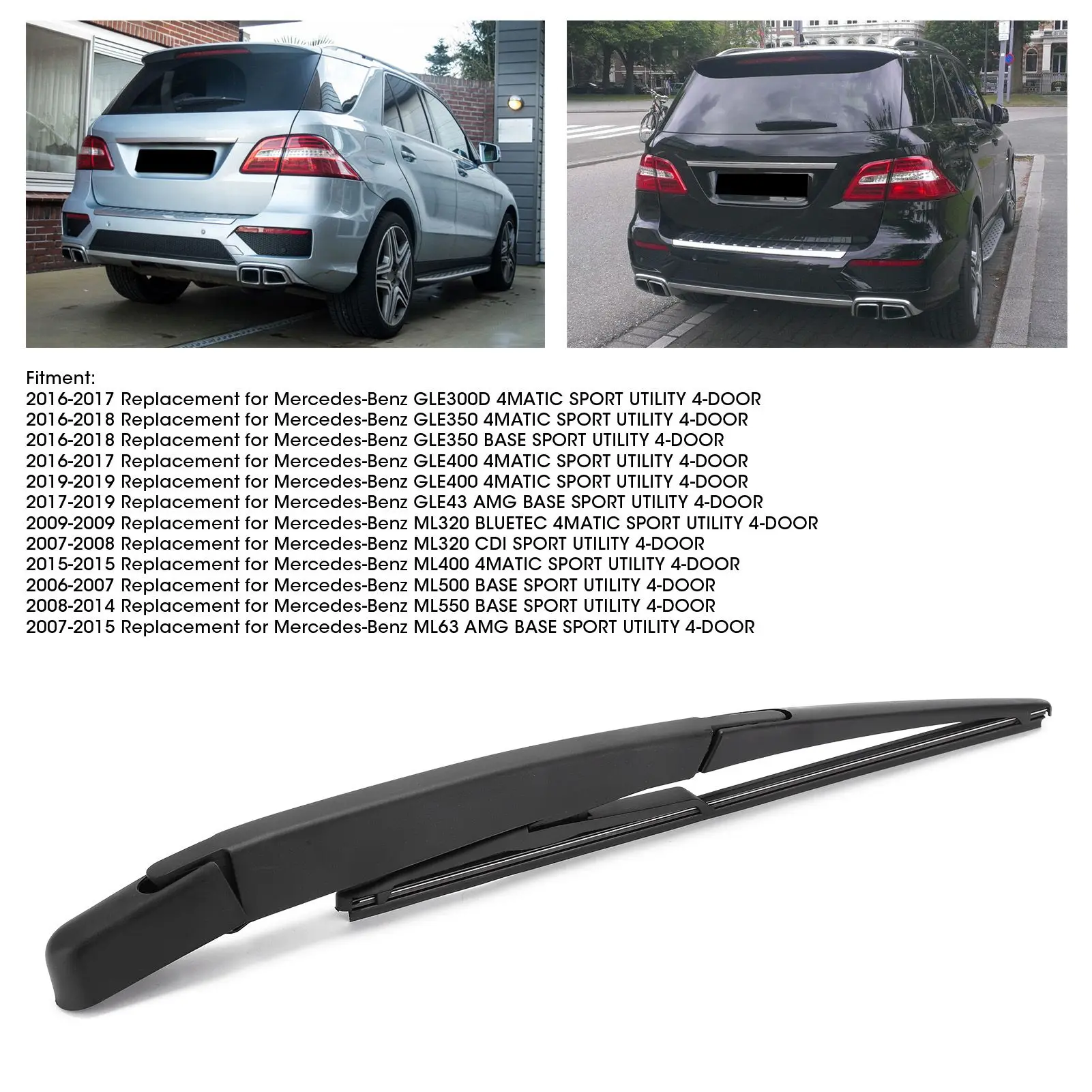 1648200744 Rear Wiper Blade Rear Windshield Wiper Arm Blade A1648200744 Replacement for Mercedes‑ W166 W164 ML350 ML500