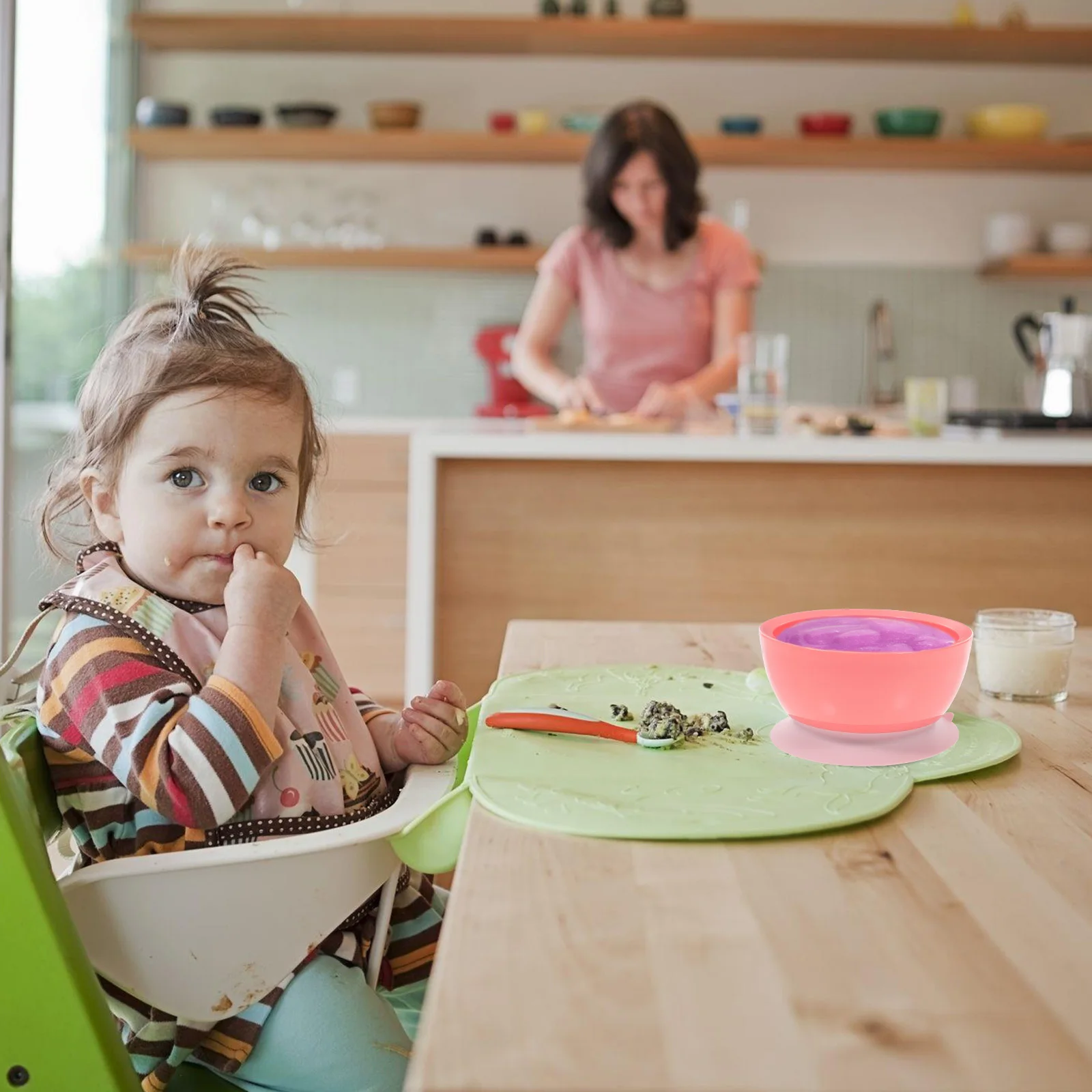وعاء شفط للأطفال من السيليكون، آمن للطعام، وقابل لإعادة الاستخدام، وعاء تغذية للأطفال الصغار لإطعام طبق الطفل