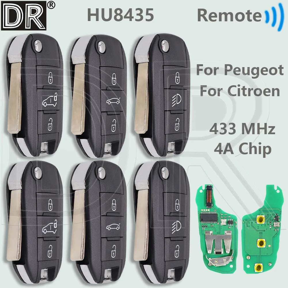 DR HU8435 4A Chip 433MHz VA2/HU83 Flip Car Remote Key P/N 98 139 654 77 Dla Peugeot Expert 308 3008 408 508 C3 C4 Cactus C5 C6