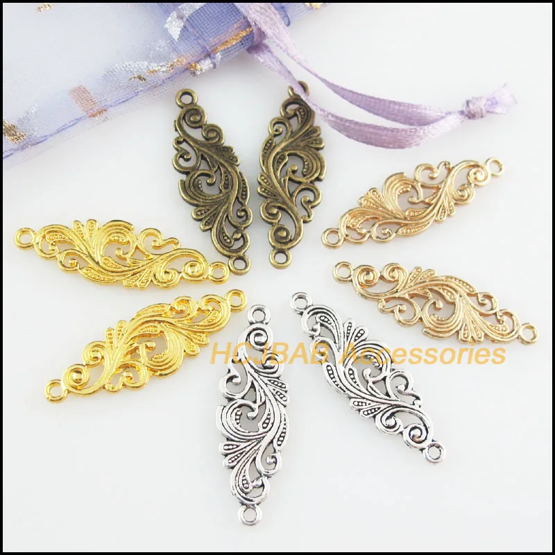 30Pcs Antiqued Bronze Gold Silver Plated Flower Charms Connectors 9.5x29.5mm