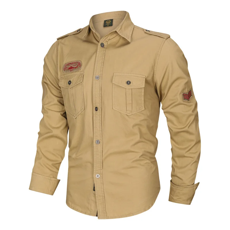 

Men's Pure Cotton Long Sve irt Spring Autumn New Sle Casual Leisure Faion Military Sle Cotton Fabric Button up irt