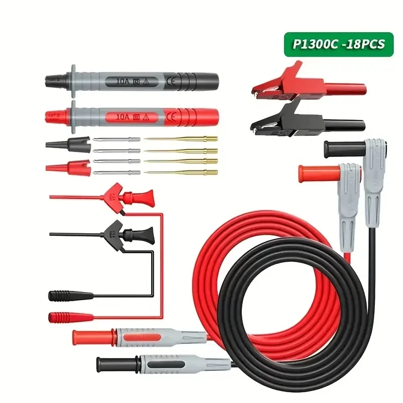 Cleqee P1300 Serie Multimeter-Messleitungssatz, 4 mm Bananenstecker, Kabel, Testhaken, Clip, Sonde, Krokodilklemme, Kfz-Werkzeugsatz