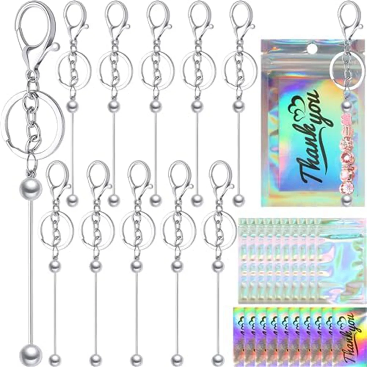 

30Pcs Beadable Keychain Bars Metal Bead Keychain Set for DIY Craft Projects Making