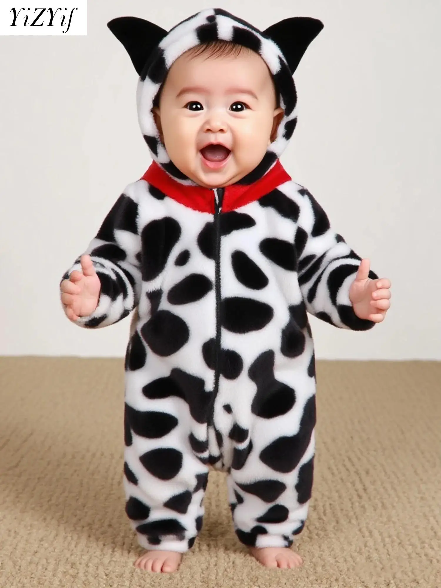 

Toddler Boys Dalmatian Costume Halloween Carnival Party Cartoon Spotted Dog Cosplay Dress Up Ears Hood Romper Jumpsuit with Tail