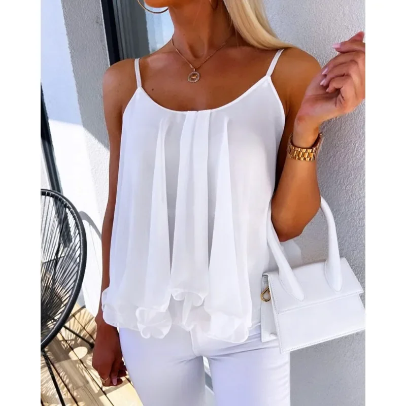 

Loose-Fitting Tanks Solid Color Chiffon Small Y2K Casual Camis Tops Women Summer Fashion Suspenders Tank Top Camis