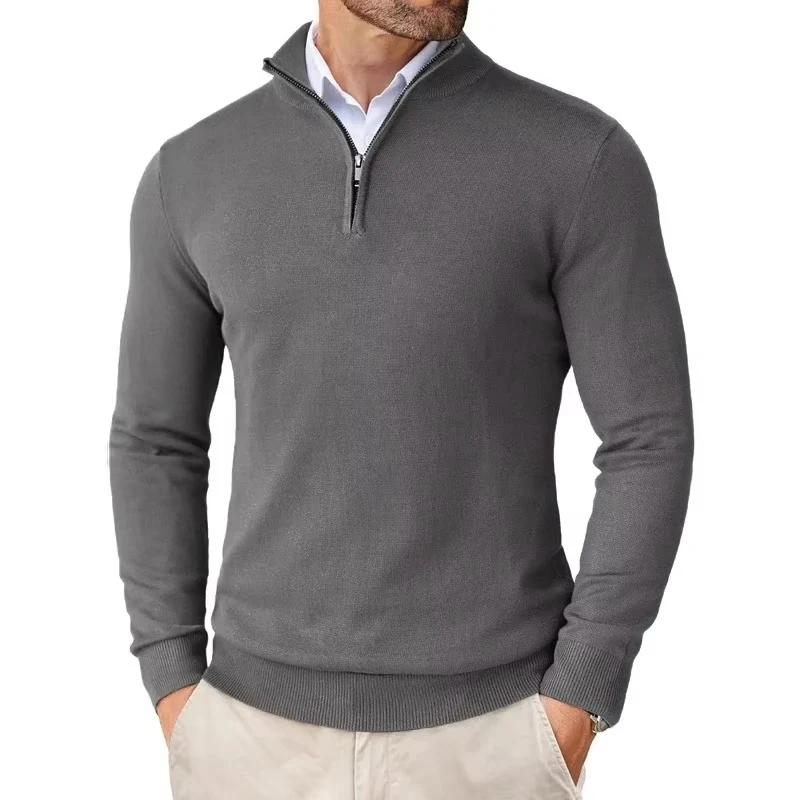 Herensweaters met kwartrits, slanke pasvorm, lichtgewicht trui, outdoor-tops met opstaande hals, halve coltrui, gebreid streetwear