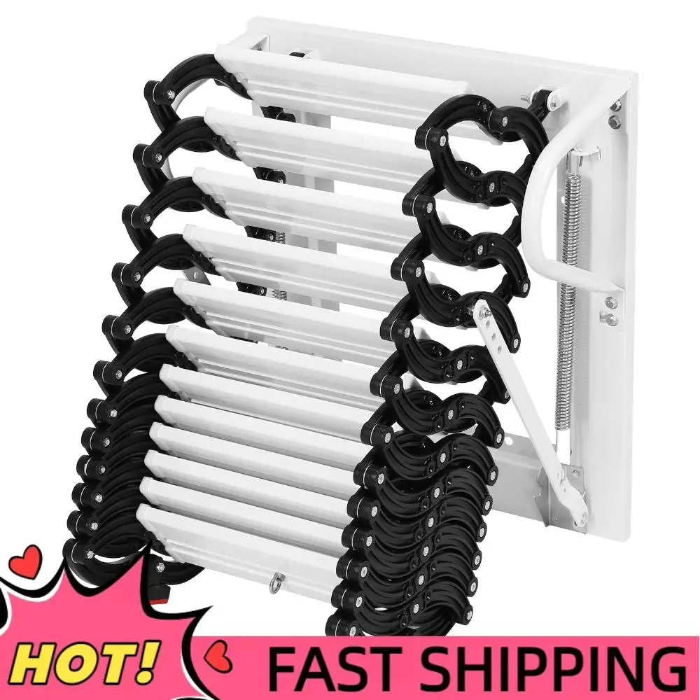

12 Steps Pulldown Attic Ceiling Ladder Stairs Up To 600lbs Folding Retractable Loft Ladders with Anti-Slip Steps 11.2ft