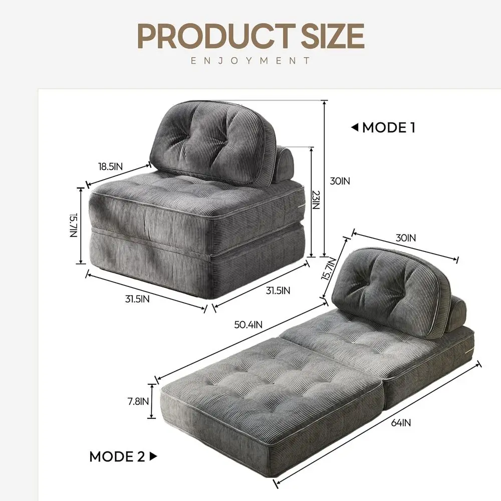 أريكة سرير مخملية مضلعة باللون الرمادي، أريكة مدمجة قابلة للتحويل للبالغين، أثاث مريح للاستراحة والألعاب، تصميم حديث لـ Apar #2