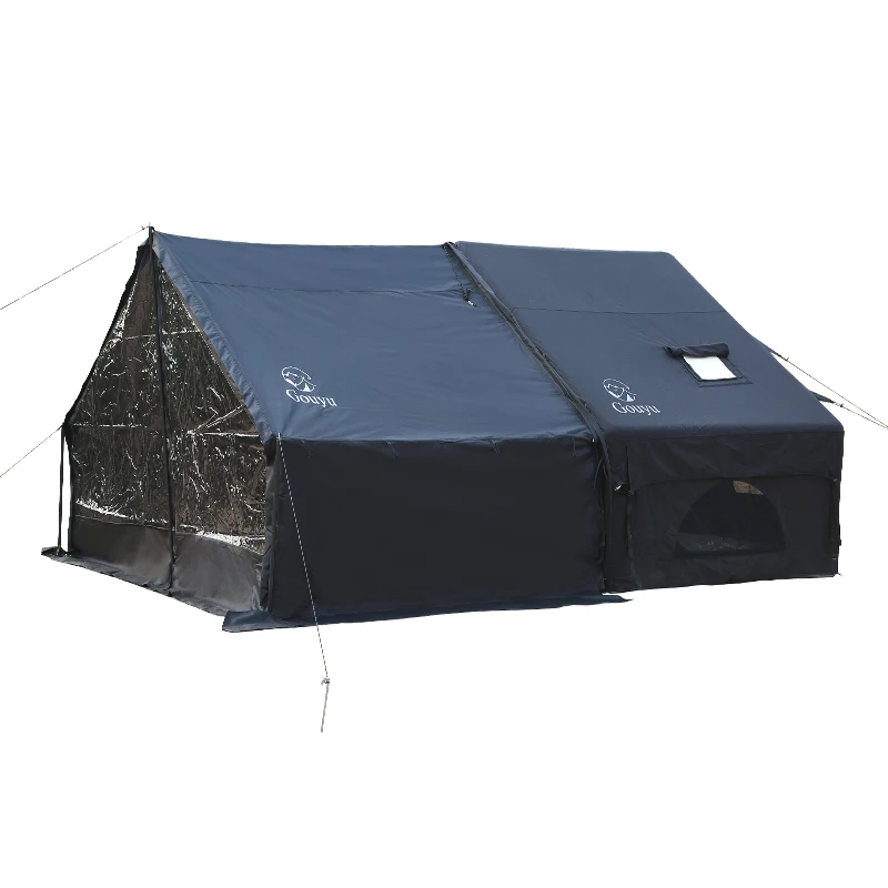 Inflatable Tent 6.3 SQM, Black Cotton Insulated TPU Door, Autumn Winter Camping Shelter with Ventilation for Outdoor Use