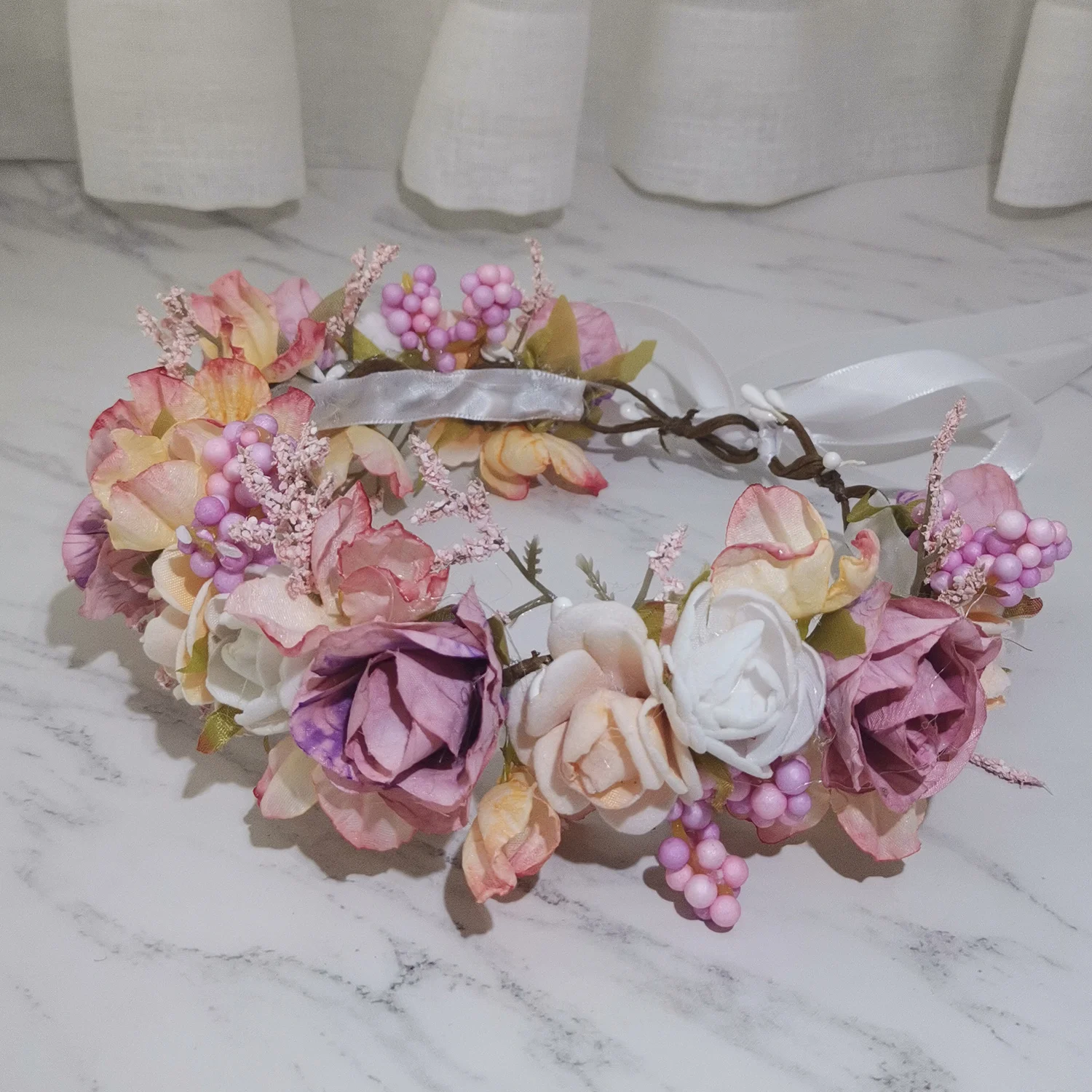 Flower Girl\'s Flower Crown Girls\' Dress Hair Accessories Wedding Bridal Headband Ornament Kids Children Floral Garlands