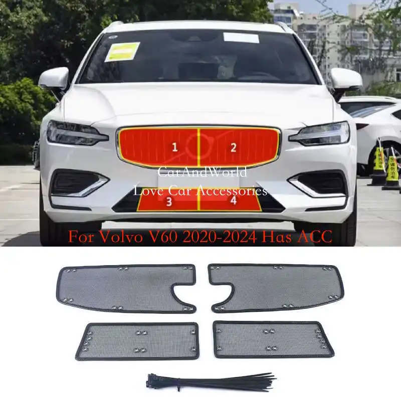 Car Insect Screening Mesh Front Grille Insert Net Water Tank Engine Cover Trims Accessories For Volvo V60 2020-2024