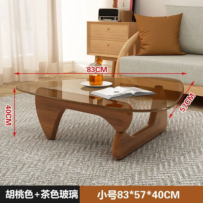 Nordic Tempered Glass Tea Table Home Living Room Side Table Solid Wood Leg Coffee Table Simple Balcony Tatami Corner Table