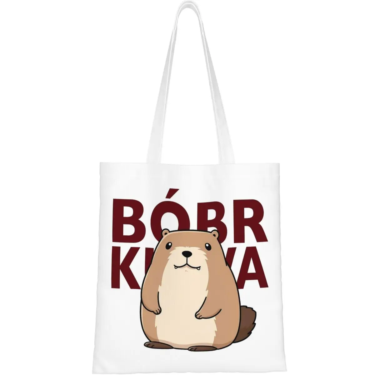 Kurwa Bobr Unisex Canvas Shopping Bag, Bolsa de praia engraçada bonito, Eco-Friendly Grande, Sacos de compras Bober polonês