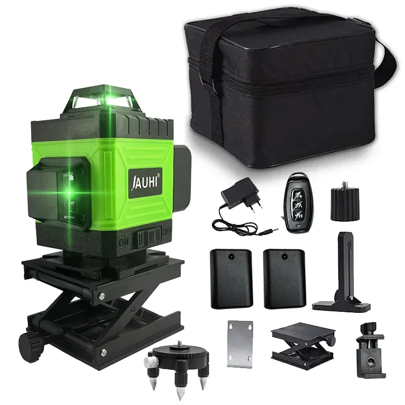 JAUHI Laser Level 16 Lines 4D Level Self-Leveling 360 Horizontal And Vertical Cross Super Powerful Green Laser Level