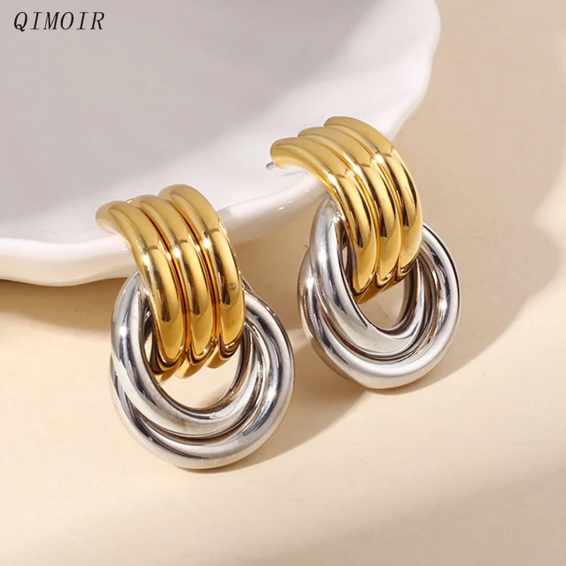 Two-tone Metal Tube Post Earrings For Women Fashion Jewelry Classic Trendy Punk New Styles Daily Accessories Wholesales C1788