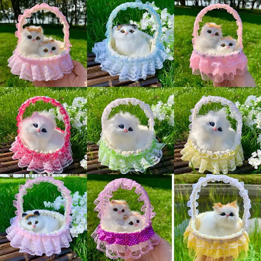 Cute Plastic Flower Basket Cat Simulation Gift Cat Ornament Souvenirs Children's Toys Cat Toy