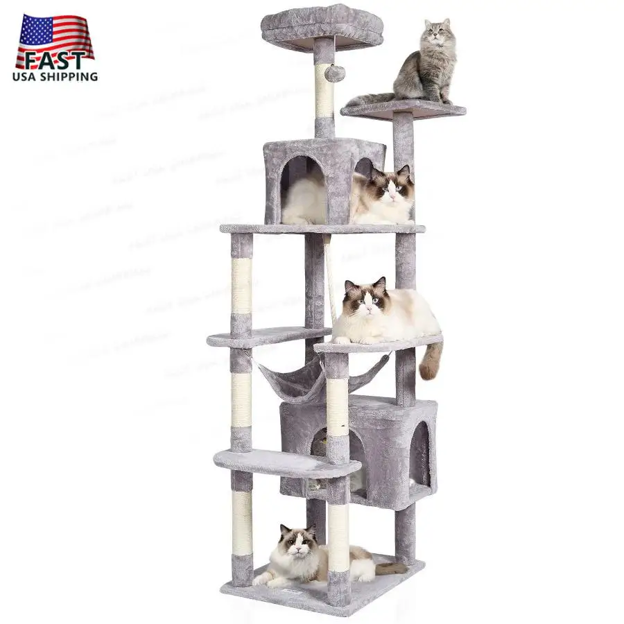 

72" Cat Tower with 2 Condos Sisal Scratching Post Light Grey Pet Cat Tree