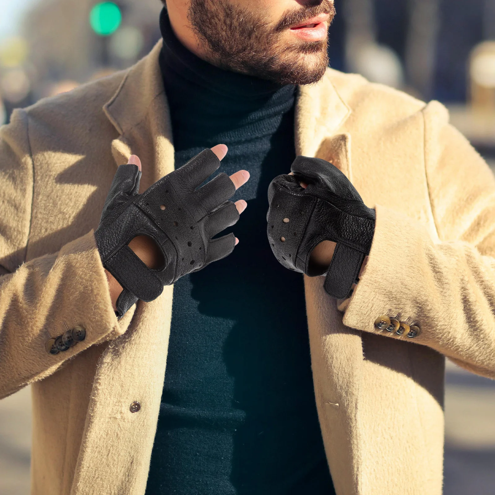 

Men Black Fingerless Half Finger Gloves Cycling Motorcycle for Riding Gym Outdoor Sports Fitness Training Gloves