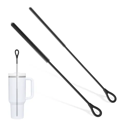 6mm 및 9mm 실리콘 빨대 브러쉬 2개, 재사용 가능한 빨대 딥 클리닝 브러쉬, 유리 청소용 긴 손잡이 젖꼭지 브러쉬