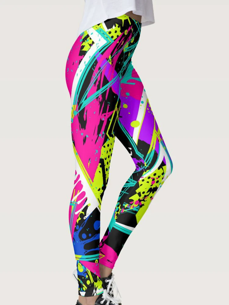 Fitness Leggins High Waist Colorful Graffiti Printed Sexy Leggings Gym Women Pencil Pants Push Up Jogging Workout Elastic Tights