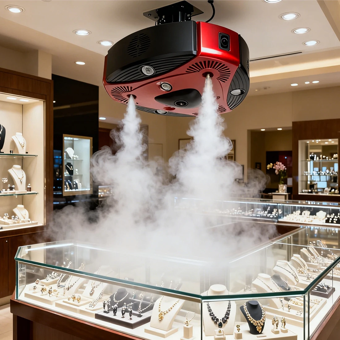 

Умный генератор тумана безопасности с HD-камерой Противоугонный IP WiFi ABS Материал PIR Датчик движения и интеллектуальное управление через приложение