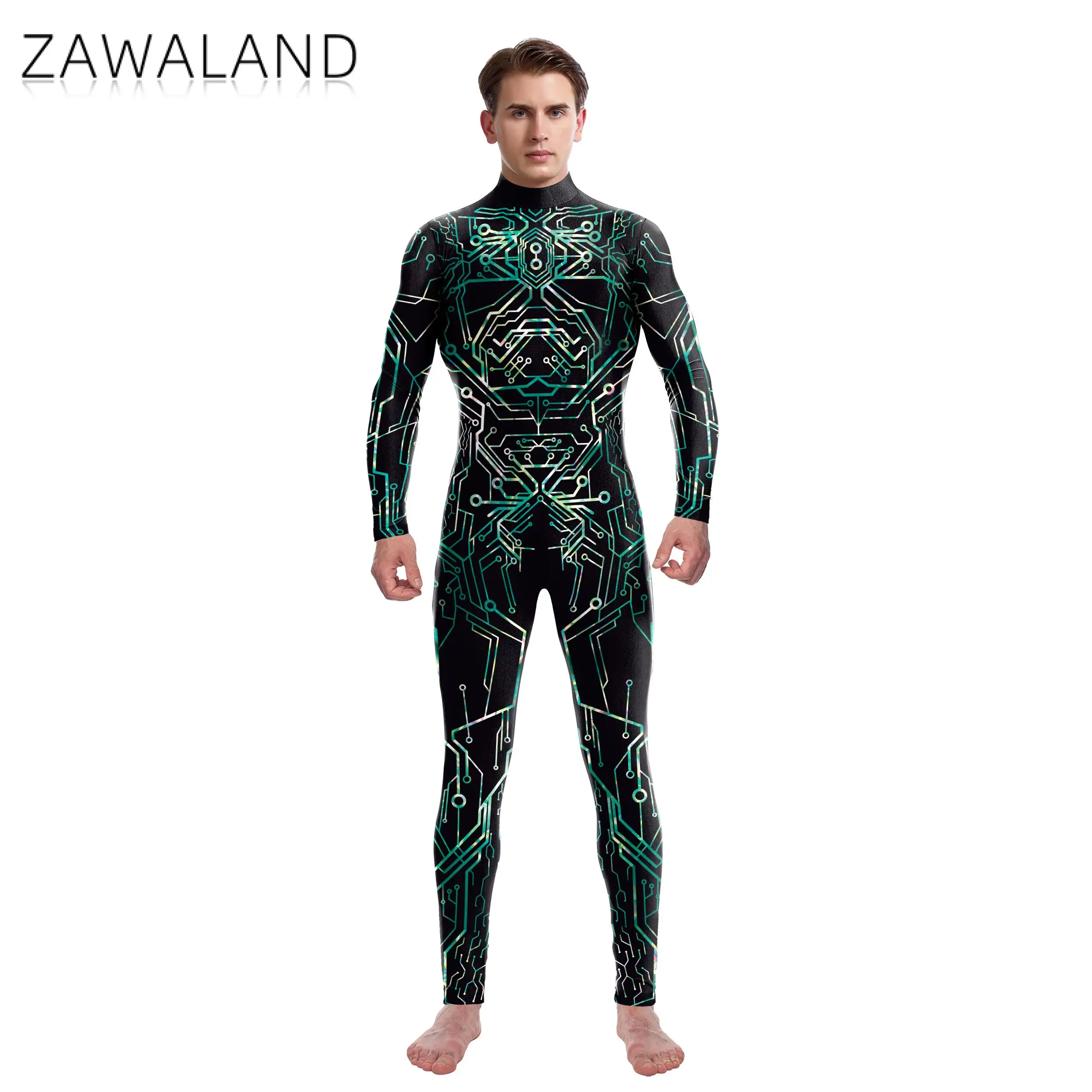 Zawaland – Costume complet de carnaval pour Halloween, Costume Cosplay, squelette fantôme, Zentai imprimé en 3D, combinaison Catsuit en Spandex