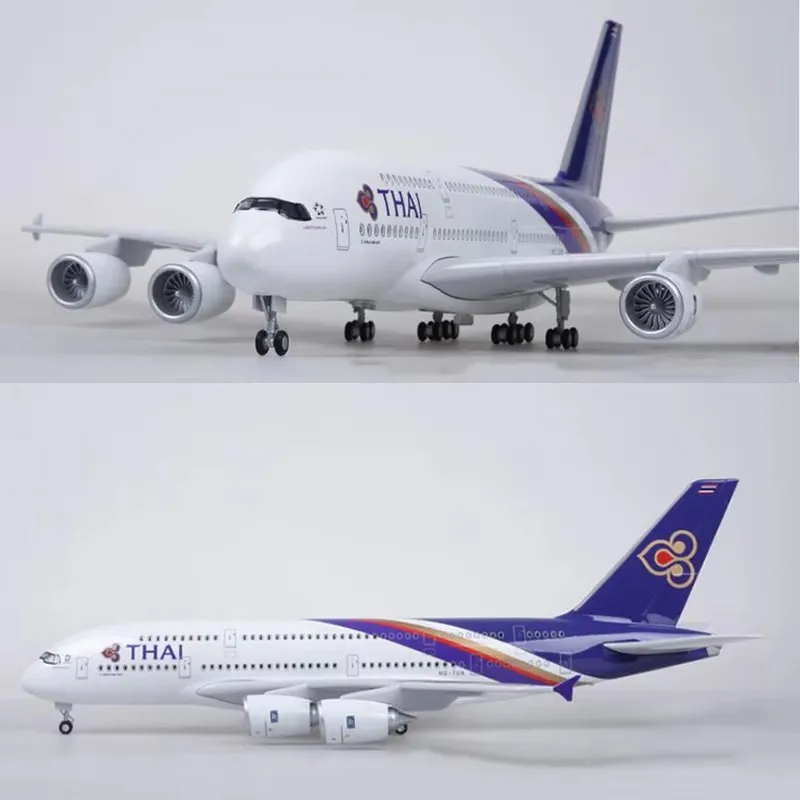 1/160 Scale 50.5CM Airplane A-380 A380 Thailand THAI Airline Model W Light and Wheel Diecast Resin Plane For Collection