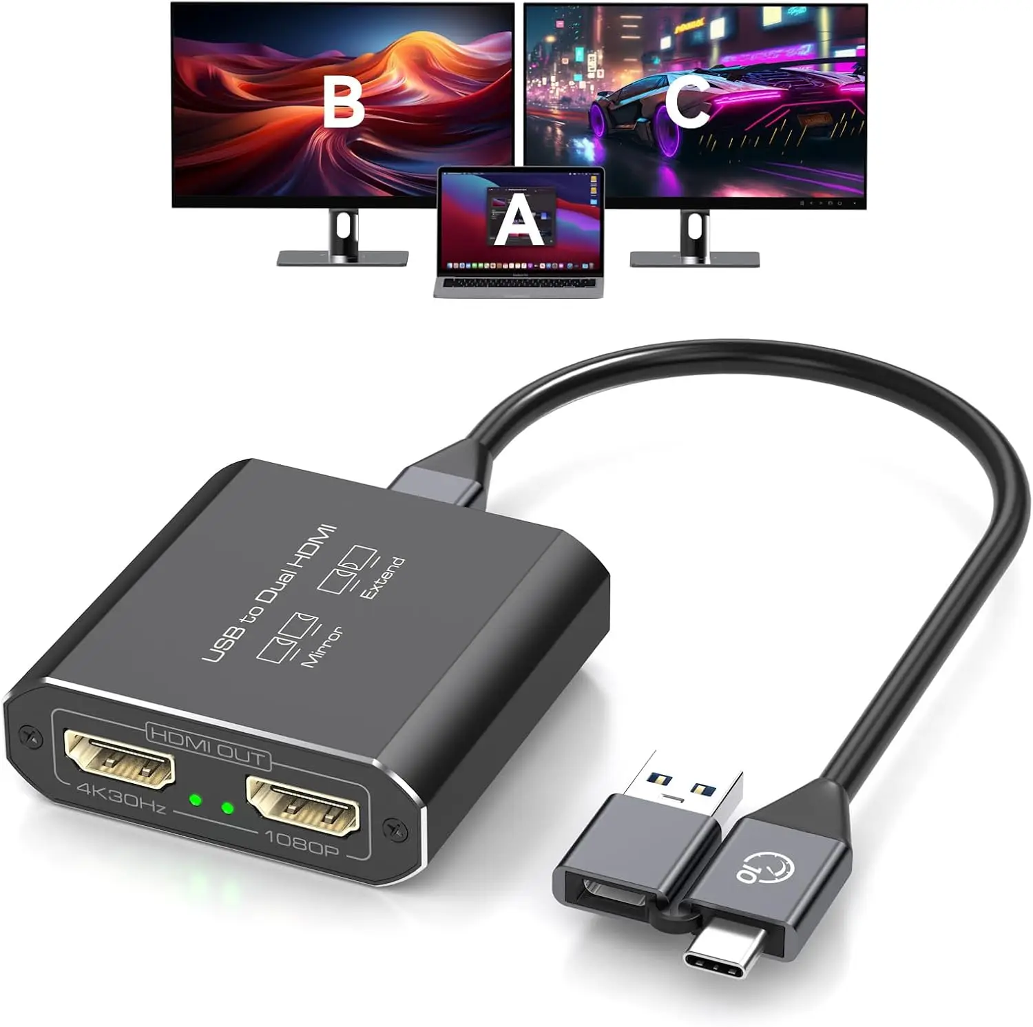 1 In 2 Out MST HDMI Splitter 4K Extended Display Dual Monitor Adapter Multi Screen Expander For Notebook Desktop PC