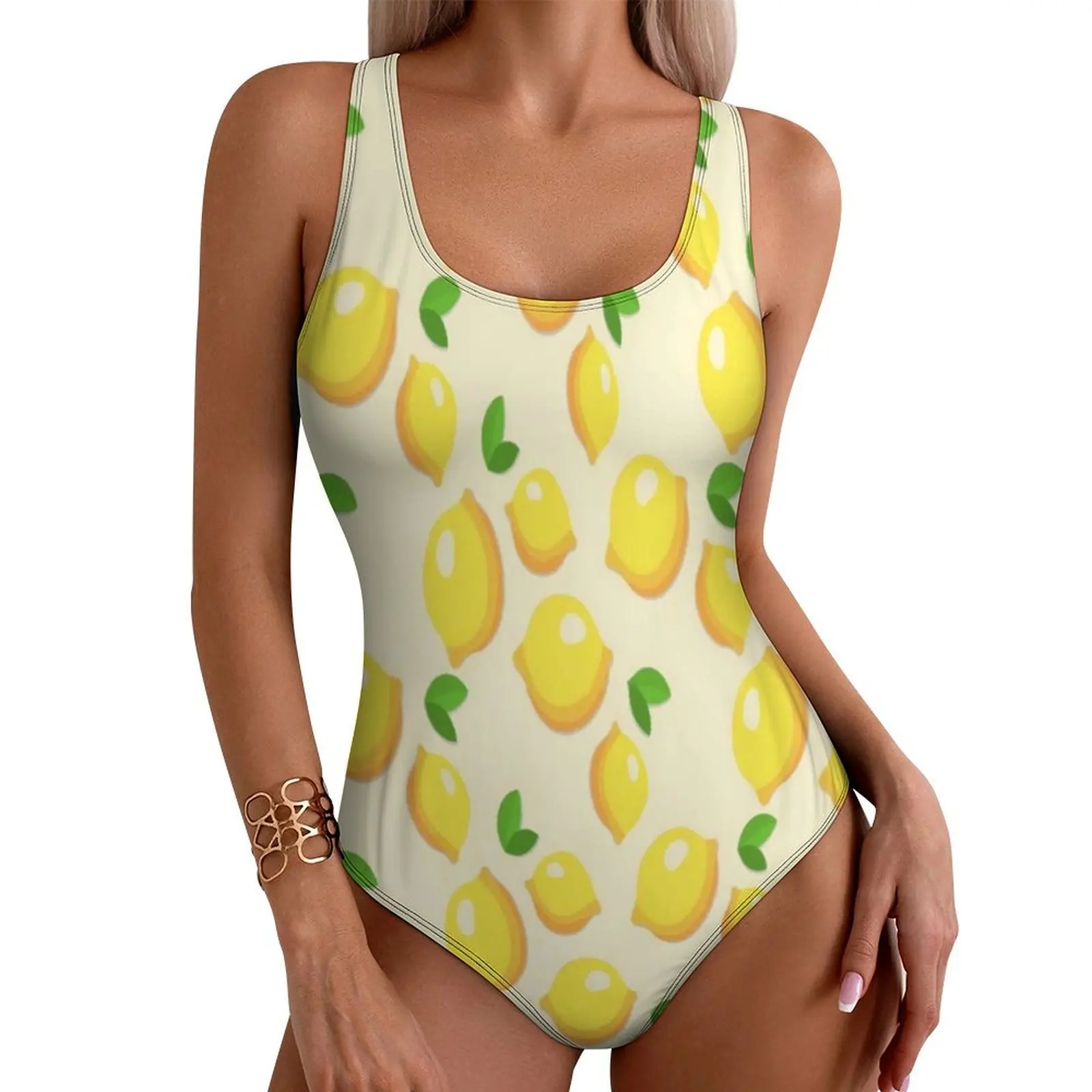 

Adorable Lemon Print Swimsuit Fruits Pattern One Piece Swimwear Push Up Retro Bathing Suits Sexy Holiday Pool Design Swimsuits