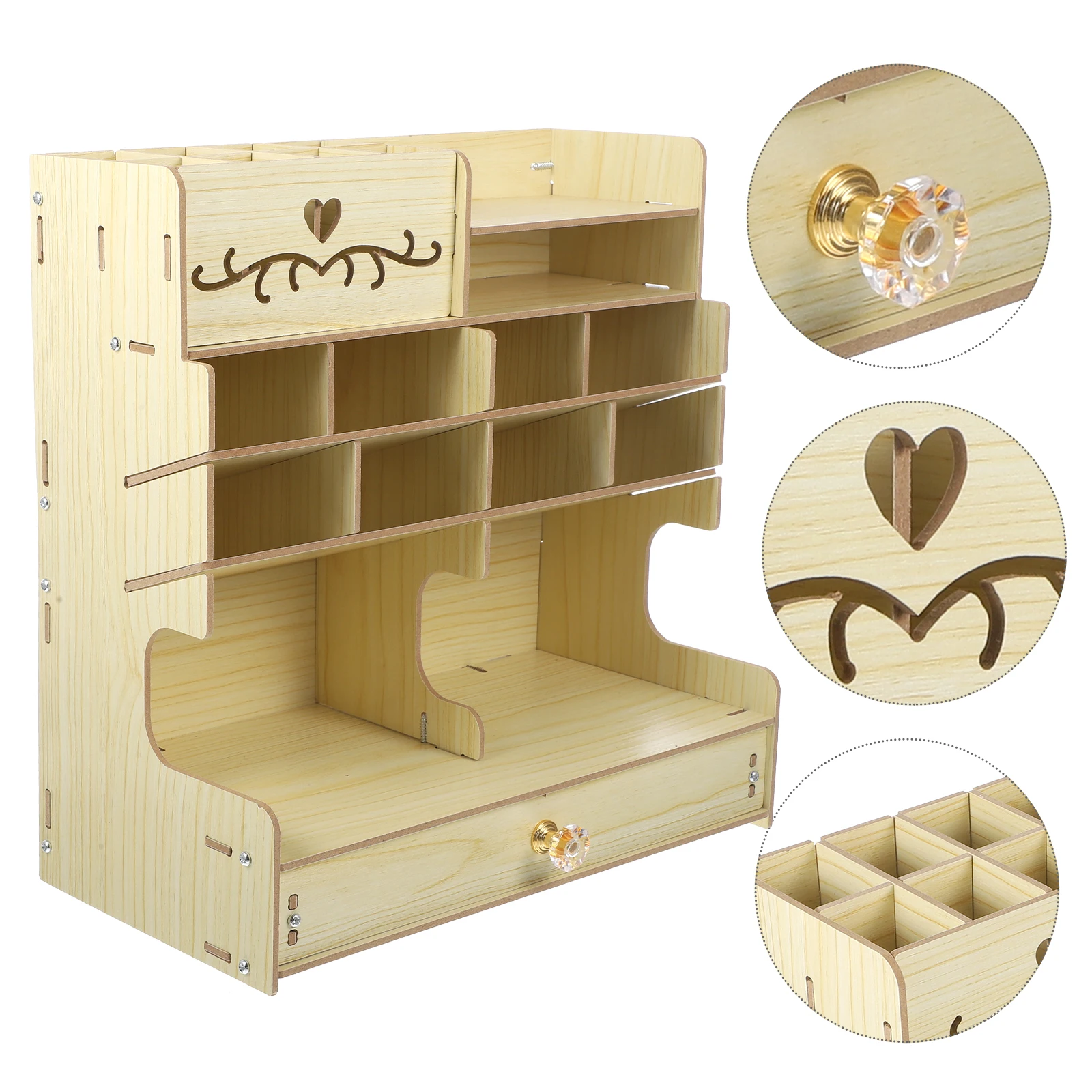 

Premium Wooden Desk Organizer Multi-Tier Stationery Storage Rack Holder Box For Office Home Study Bedroom Multifunctional